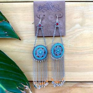 Lucky Brand Turquoise Chain Fringe Dangle Earrings